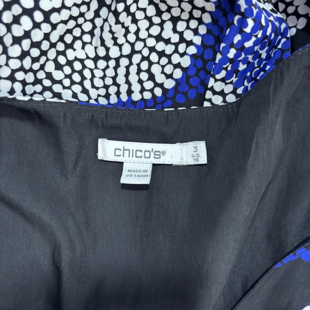 Chico's 3 Flutter Sleeve Maxi Fit Flare Dress Womens 16 Black Blue Floral Lined - Picture 12 of 15